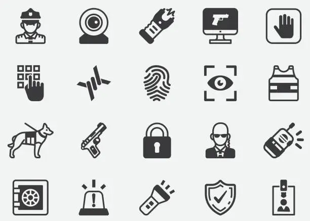 Vector illustration of Security Guard and Police Pixel Perfect Icons