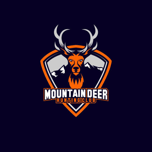 mountain deer outdoor mascot icon shield editable vector illustration of a mountain deer outdoor mascot icon shield. doe stock illustrations