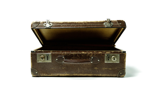 Old brown suitcase isolated on the white background