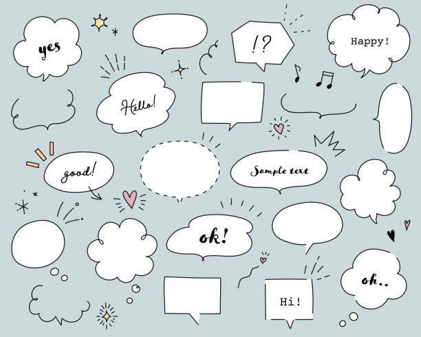 ilustraciones, imágenes clip art, dibujos animados e iconos de stock de conjunto de ilustración de burbujas de voz de estilo escrito a mano. - variation symbol speech bubble computer icon