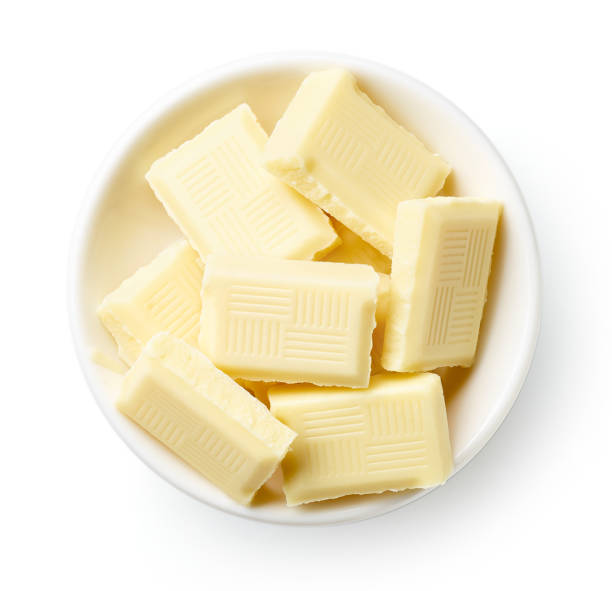 istock Bowl of white chocolate isolated on white, from above 1278752171