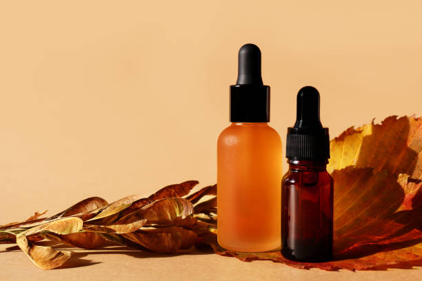 istock Two dropper oil bottle. Biophilic mockup, front view 1278755986
