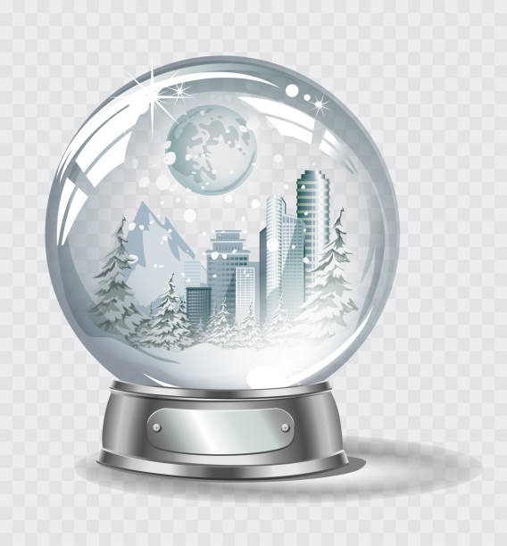 istock Vector realistic transparent snow globe with panorama of vector winter city on a light abstract background 1278756560