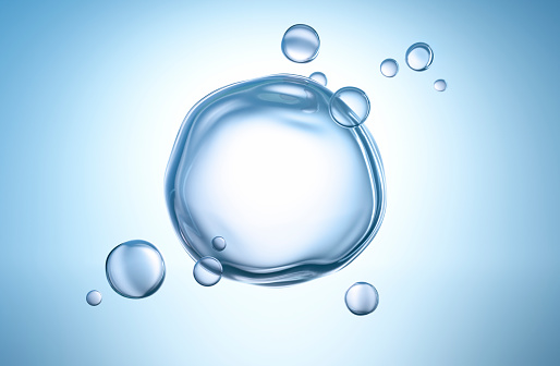 Clear water bubbles with light blue background