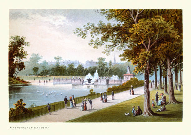 Vintage illustration In Kensington Gardens, Victorian London, 19th Century Art print