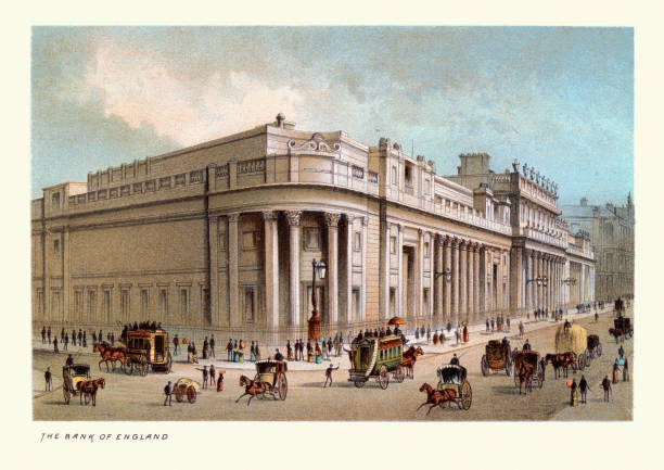 영국 은행, 빅토리아 런던 랜드마크, 19세기 미술 프린트 - bank of england stock illustrations