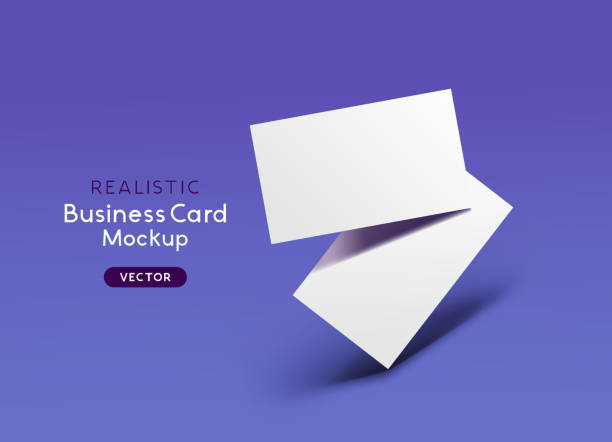 Realistic Business Card Layout Design And Shadows Realistic floating business branding cards template mockup layout with shadows. Vector illustration print ad mockup stock illustrations