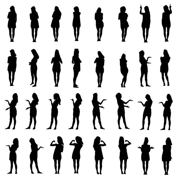 Collage of silhouettes of young woman in bath towel presenting, inviting and using touch screen Collage of silhouettes of young woman in bath towel presenting, inviting and using touch screen. Easy editable layered vector illustration. silhouette of a thanksgiving greetings stock illustrations