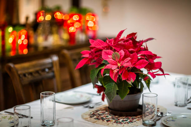Table setting in preparation for a Holiday meal stock photo