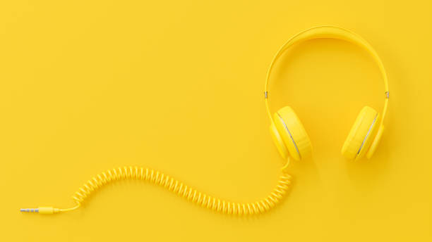 yellow headphones. - digitally generated image audio imagens e fotografias de stock
