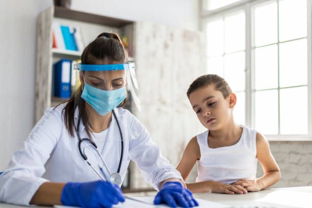 istock A pediatrician examines a child during a COVID19 pandemic 1278765593