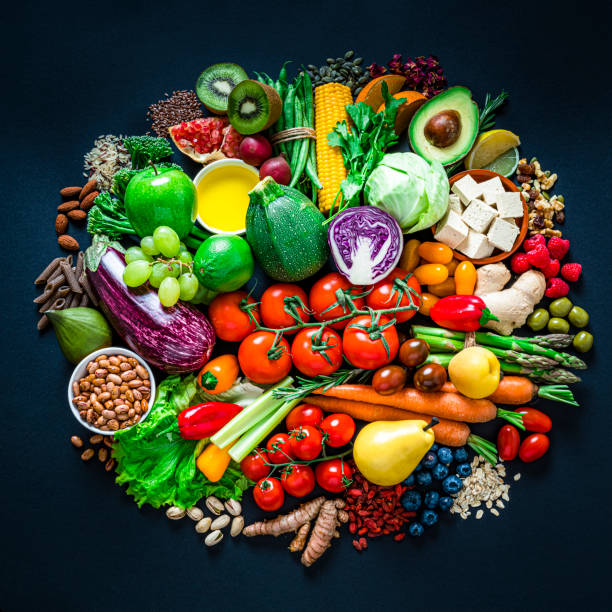 istock Vegan food shot from above on dark background. 1278766418