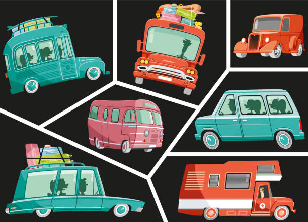 illustrazioni stock, clip art, cartoni animati e icone di tendenza di set auto - station wagon