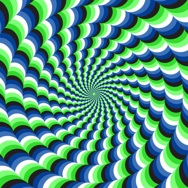 Optical motion illusion vector background. Blue green wavy spiral stripes move around the center. Optical motion illusion vector background. Blue green wavy spiral stripes move around the center. moving optical illusions stock illustrations