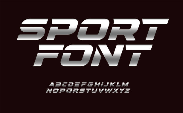 Sport font with chrome texture. Trendy letters design for sport, automotive, car moto speed race and other dynamic scene. Vector bold cursive font. Sport font with chrome texture. Trendy letters design for sport, automotive, car moto speed race and other dynamic scene. Vector bold cursive font chrome stock illustrations