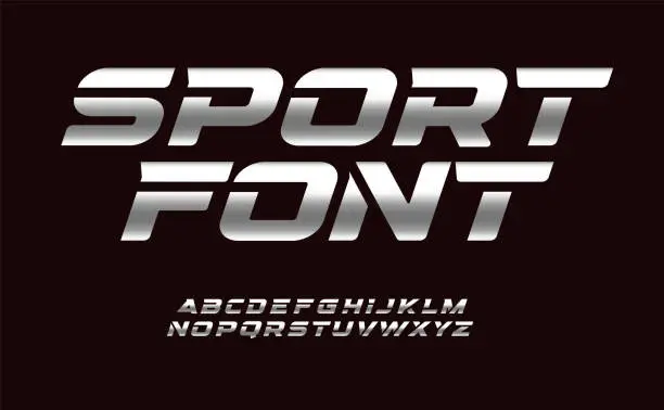 Vector illustration of Sport font with chrome texture. Trendy letters design for sport, automotive, car moto speed race and other dynamic scene. Vector bold cursive font.