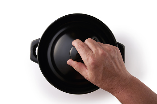 Ceramic cooking pan on white background