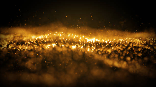 istock Abstract golden yellow glowing particle burning with fire effect in outer space background. 3D illustration render 1278775823