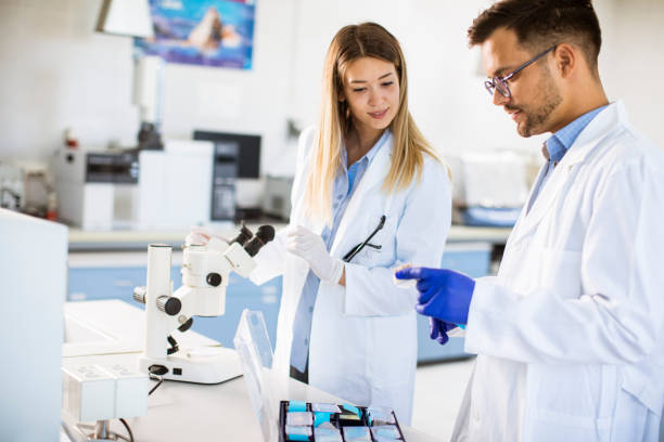 istock Group of young researchers analyzing chemical data in the laboratory 1278777815