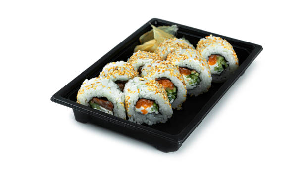 istock Sushi rolls on a white background. Sudoku rolls. Japanese cuisine 1278779172