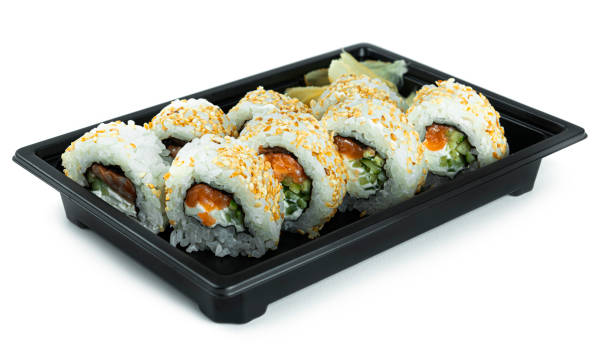 istock Sushi rolls on a white background. Sudoku rolls. Japanese cuisine 1278779630