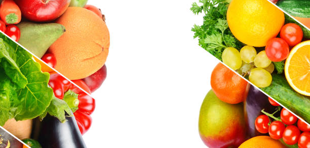 istock Frame of set vegetables and fruits isolated on white background. 1278779699