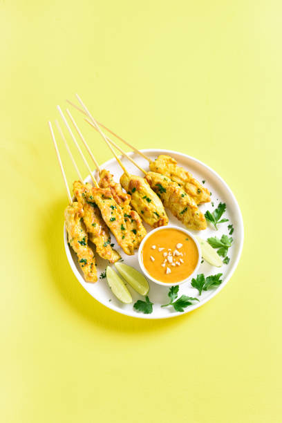 istock Grilled chicken skewers served 1278781855