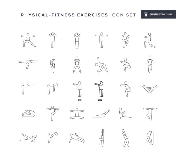 Physical Fitness Exercises Editable Stroke Line Icons 29 Physical Fitness Exercises Icons - Editable Stroke - Easy to edit and customize - You can easily customize the stroke with exercise class icon stock illustrations