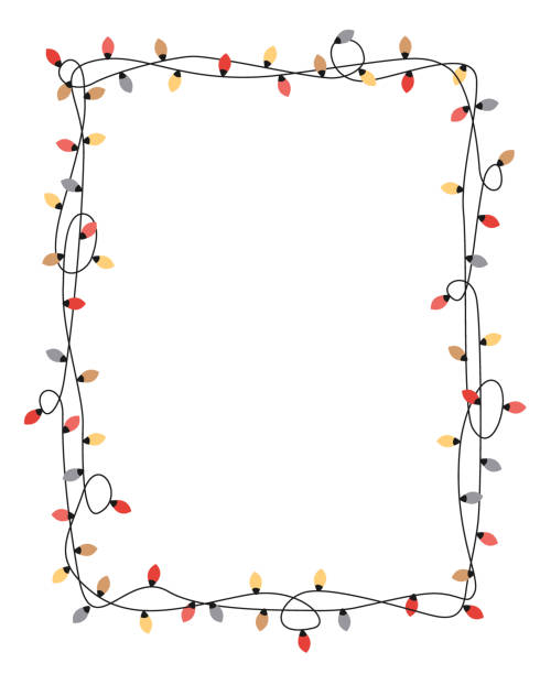xmas glühbirnen rahmen, vertikale rechteckform. einfache, aber niedliche weihnachten handgezeichneten rahmen. vektor-illustration - lichterkette stock-grafiken, -clipart, -cartoons und -symbole
