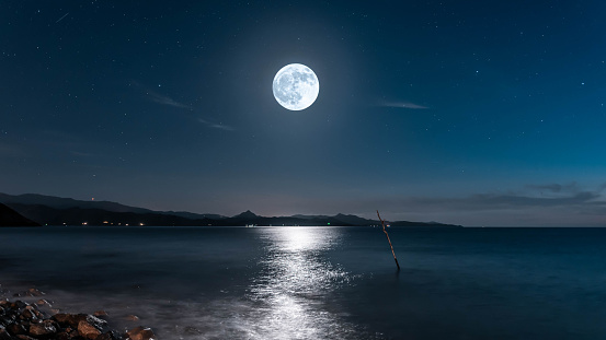 Super Moon on sea in Corsica