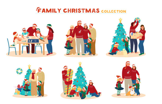 ilustrações de stock, clip art, desenhos animados e ícones de vector christmas family collection - family christmas
