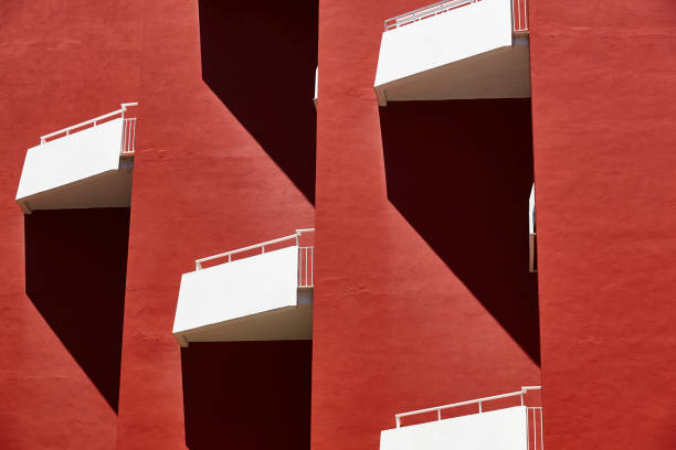 istock Geometric red building facade. Architectural minimalism design. Urban perspective 1278793513