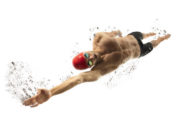 istock Caucasian professional sportsman, swimmer training isolated on white studio background 1278793603