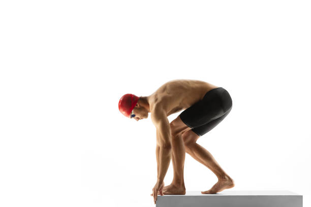 istock Caucasian professional sportsman, swimmer training isolated on white studio background 1278793625