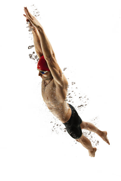 istock Caucasian professional sportsman, swimmer training isolated on white studio background 1278793629