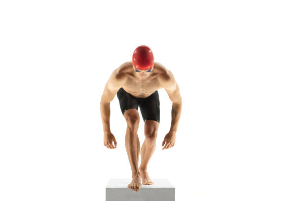 istock Caucasian professional sportsman, swimmer training isolated on white studio background 1278793630