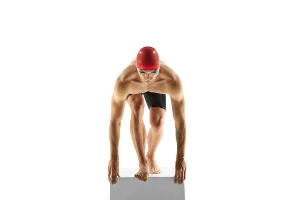 istock Caucasian professional sportsman, swimmer training isolated on white studio background 1278793632