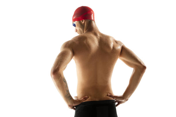 istock Caucasian professional sportsman, swimmer training isolated on white studio background 1278793637