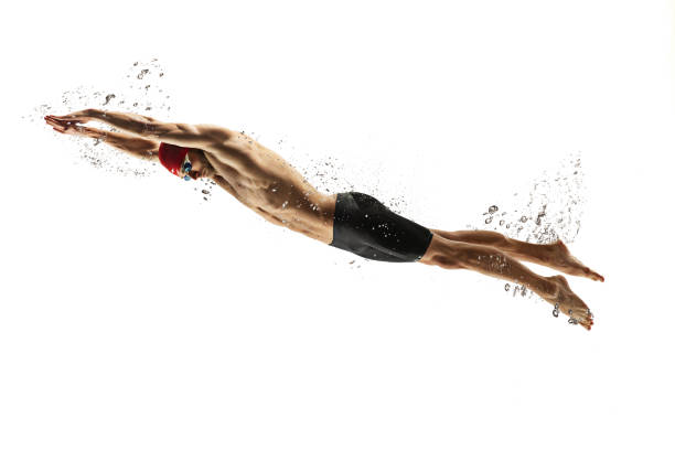 istock Caucasian professional sportsman, swimmer training isolated on white studio background 1278793647