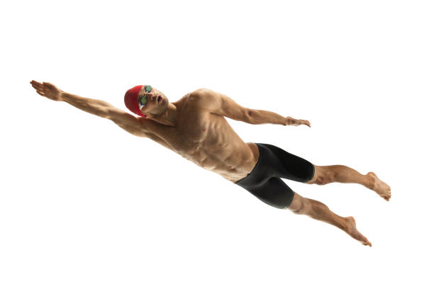 istock Caucasian professional sportsman, swimmer training isolated on white studio background 1278793649