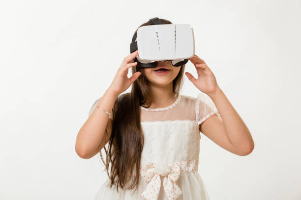 istock Young girl in VR goggles 1278798643
