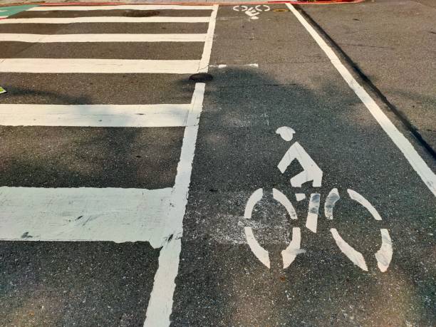 istock Zebra crossing and bicycle signs on the road. 1278800328