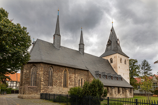 Historical church in dramatic German autumn weather