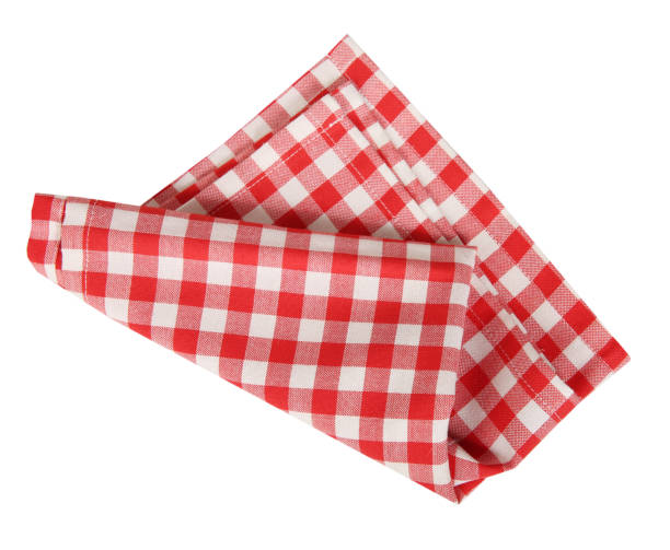 istock Red picnic checkered folded towel isolated on white.Food decoration element. 1278803753