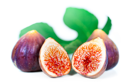 Fig collection clipping path. Fig isolated on white background. Set fresh fig fruits. Professional studio macro shooting