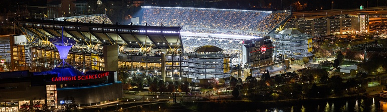 Heinz Field is seen at night, during an NFL game featuring the Pittsburgh Steelers versus the Los Angeles Rams on Nov. 10, 2019 in Pittsburgh Pennsylvania.