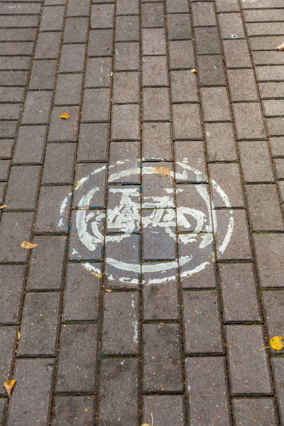 istock Bicycle traffic sign on stone sidewalk 1278809548