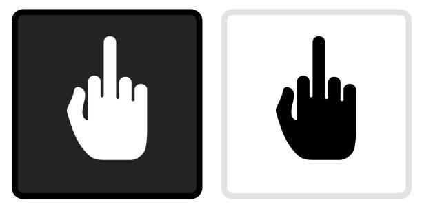 Middle Finger Icon on  Black Button with White Rollover Middle Finger Icon on  Black Button with White Rollover. This vector icon has two  variations. The first one on the left is dark gray with a black border and the second button on the right is white with a light gray border. The buttons are identical in size and will work perfectly as a roll-over combination. obscene gesture stock illustrations