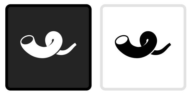 ilustraciones, imágenes clip art, dibujos animados e iconos de stock de icono shofar en el botón negro con rollover blanco - 2605
