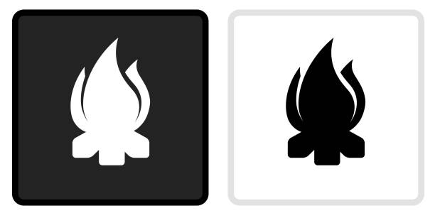 campfire icon auf schwarzem knopf mit weißem rollover - 2627 stock-grafiken, -clipart, -cartoons und -symbole